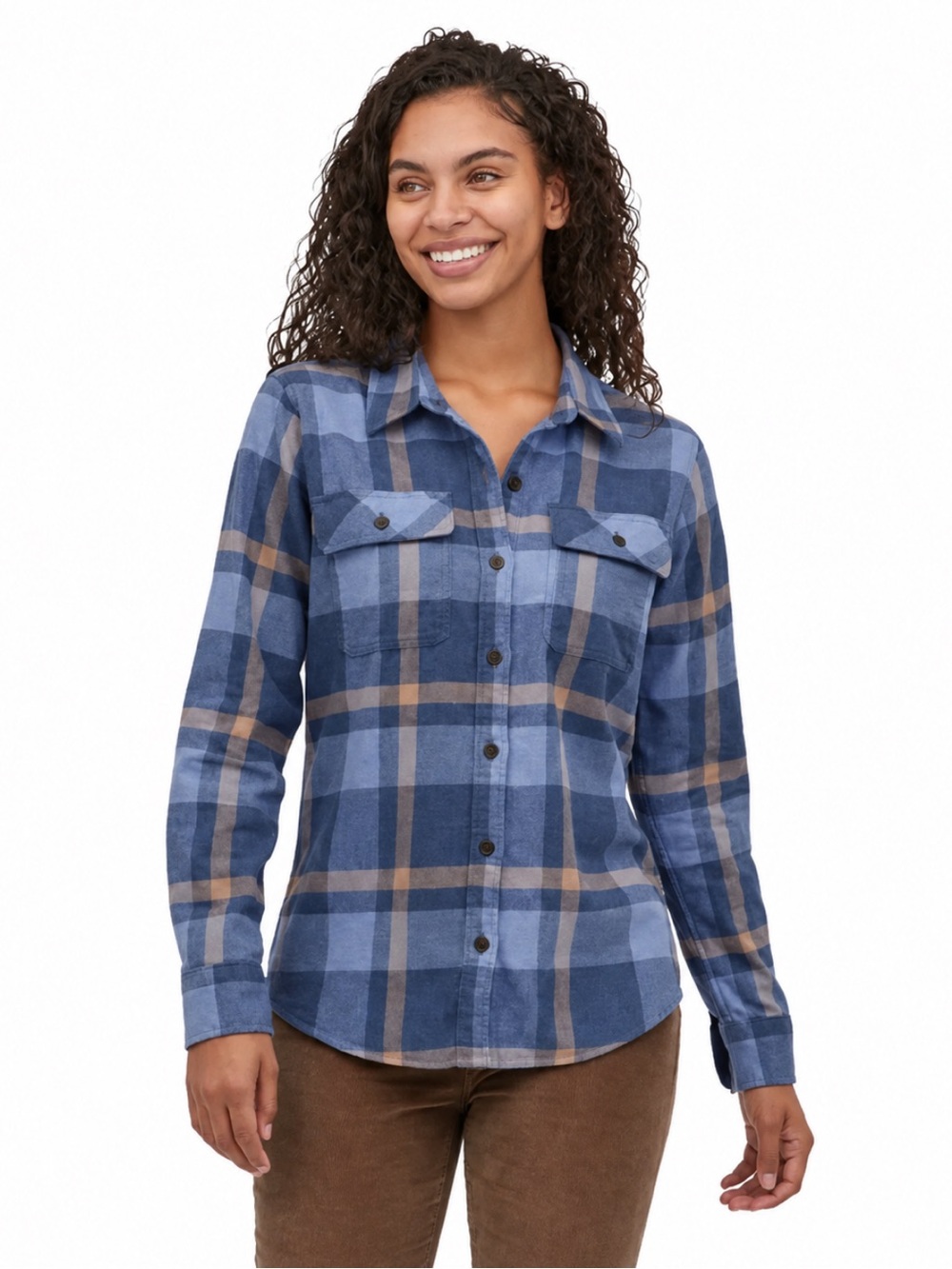 Patagonia Women’s XL Organic Cotton Fjord Blue Plaid Flannel Shirt Like New!